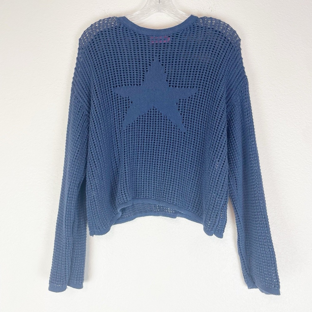 Edikted Sweater Small Star Blue Slouchy Open Knit Coastal Beachy Preppy Boho S